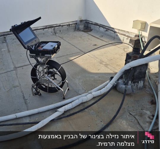 מכשיר בדיקה על גג עם צינורות וחיבורים